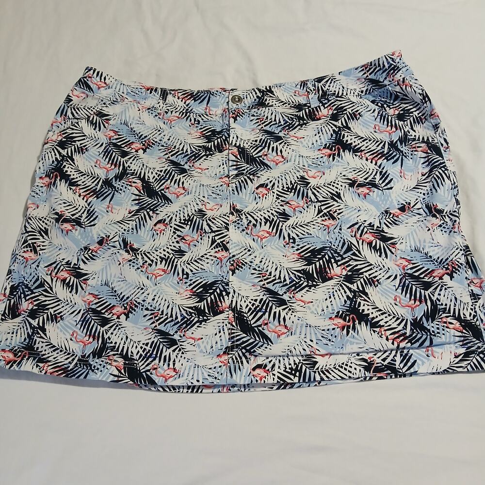CJ Banks Size 24 Tropical Skort Flamingos Navy/White/Periwinkle/Pink Plus-Sized